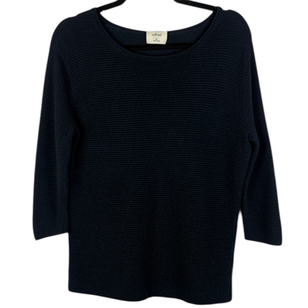 Aritzia Wilfred Blanchard Ribbed Midnight Blue Linen Blend Knit XS Sweater